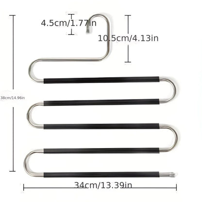 3 Pack Multi-Layer Stainless Steel Metal Pants Hangers, Bedroom Storage, S-Shaped Anti-Slip No-Mark, Space Saving, Closet Storage Rack, Pants Jeans Scarves Hanging, Black Version - Image 9