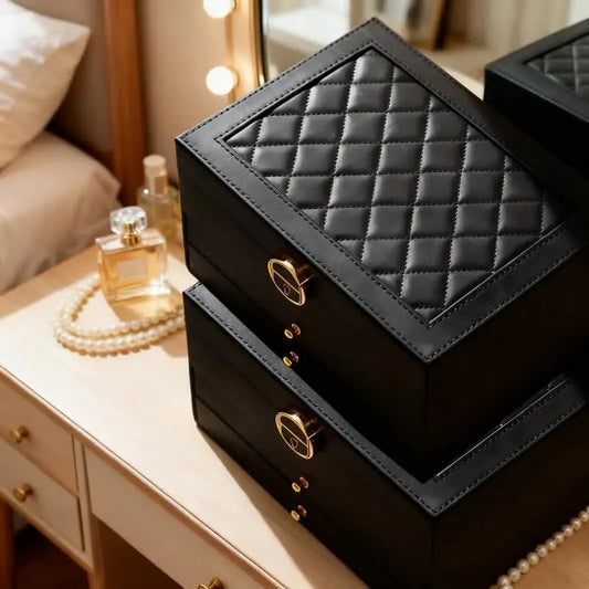 BLACK Multi - layer Jewelry Storage Box: Velvet Lining, Three - layer Zoning, Double - drawer Storage for Accessories