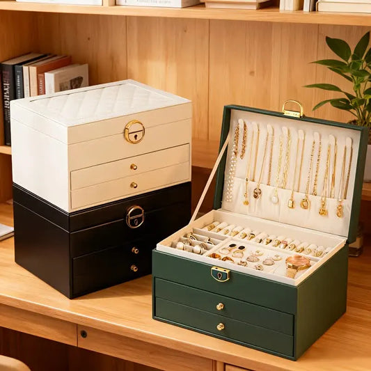 Dark green Multi - layer Jewelry Storage Box: Velvet Lining, Three - layer Zoning, Double - drawer Storage for Accessories - Image 3