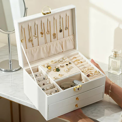 Dark green Multi - layer Jewelry Storage Box: Velvet Lining, Three - layer Zoning, Double - drawer Storage for Accessories - Image 7