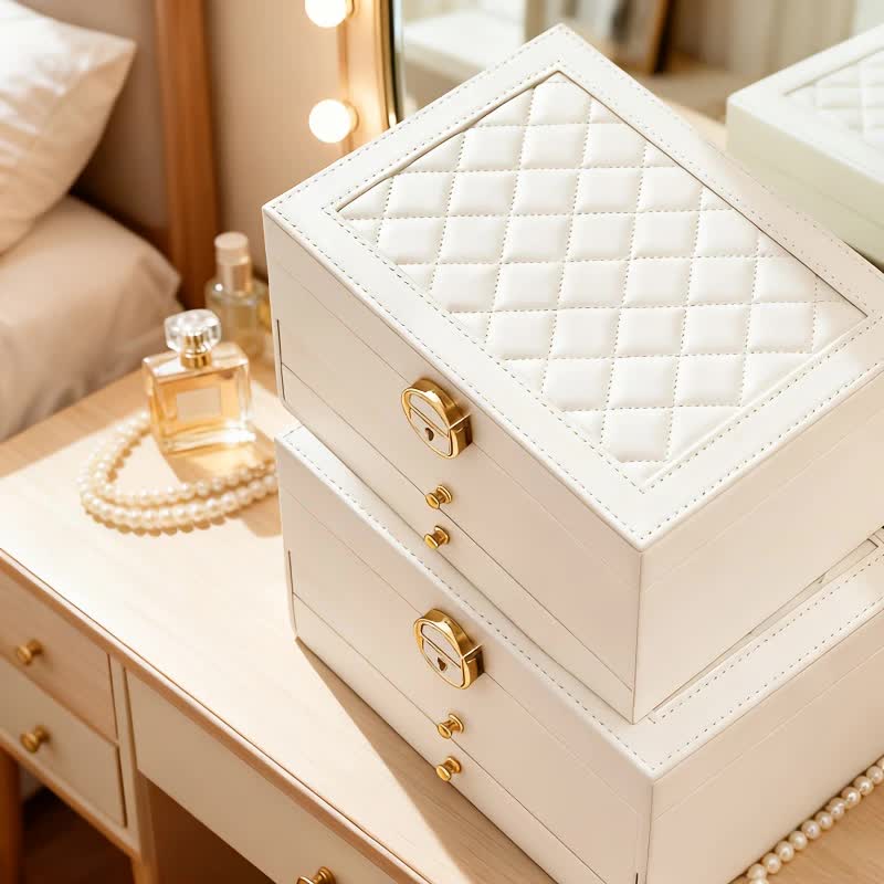 Dark green Multi - layer Jewelry Storage Box: Velvet Lining, Three - layer Zoning, Double - drawer Storage for Accessories - Image 9
