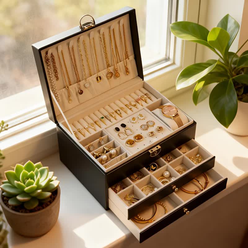 Pink Multi - layer Jewelry Storage Box: Velvet Lining, Three - layer Zoning, Double - drawer Storage for Accessories - Image 3