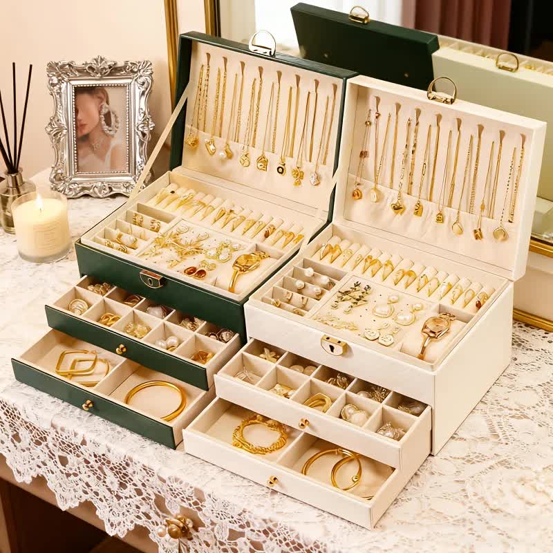 White Multi - layer Jewelry Storage Box: Velvet Lining, Three - layer Zoning, Double - drawer Storage for Accessories - Image 7