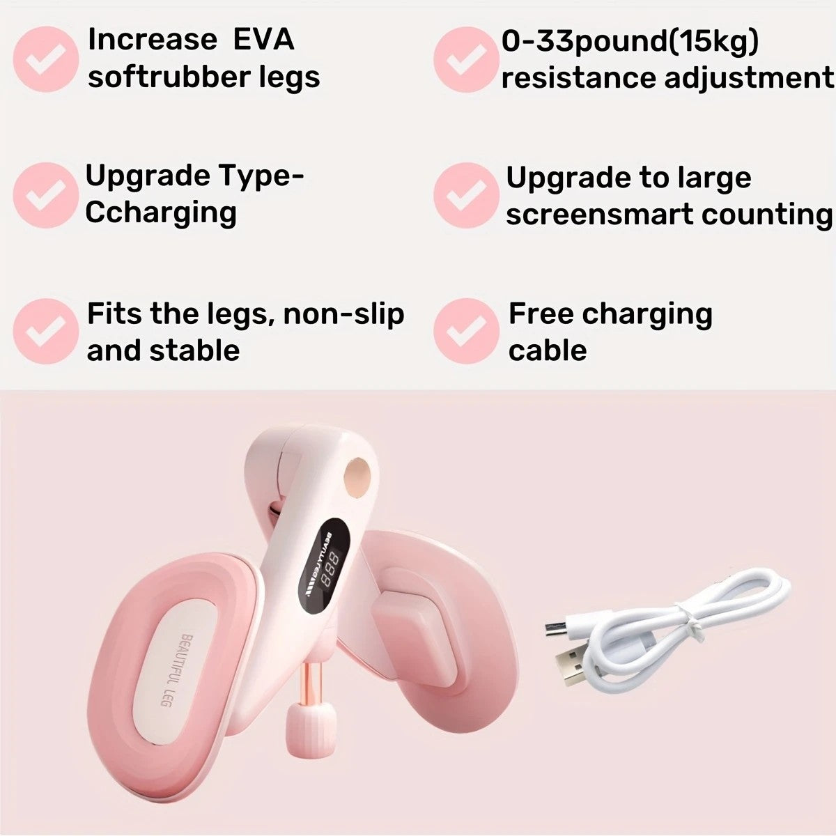 Smart Counting Buttocks and Leg Trainer. Adjustable resistance for precise activation of glute and inner thigh muscles. Features anti-slip design—your essential home fitness tool for body shaping, effortlessly tracking workout repetitions.（PINK) - Image 5