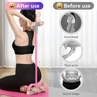 Home-use six-tube resistance band with non-slip pedals and quiet rebound. Targets multiple muscle groups for full-body fat burning, shaping, and stretching. Portable and suitable for all.PINK - Image 3