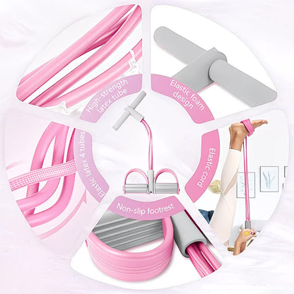 Home-use six-tube resistance band with non-slip pedals and quiet rebound. Targets multiple muscle groups for full-body fat burning, shaping, and stretching. Portable and suitable for all.PINK - Image 5