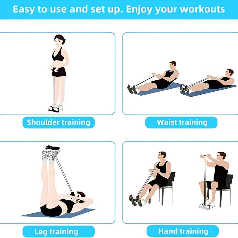 Home-use six-tube resistance band with non-slip pedals and quiet rebound. Targets multiple muscle groups for full-body fat burning, shaping, and stretching. Portable and suitable for all.Green - Image 4
