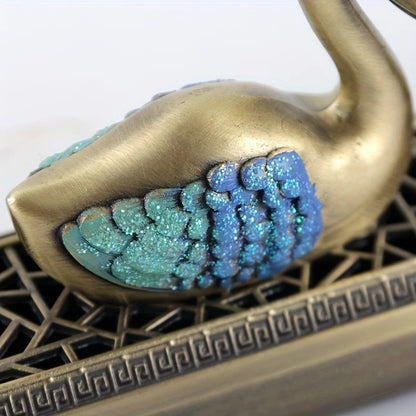 Swan Lake Double-Layer Incense Burner, Dual-Purpose Design, Deep Blue-Gold Swan, Auspicious Tea & Study Decoration - Image 2