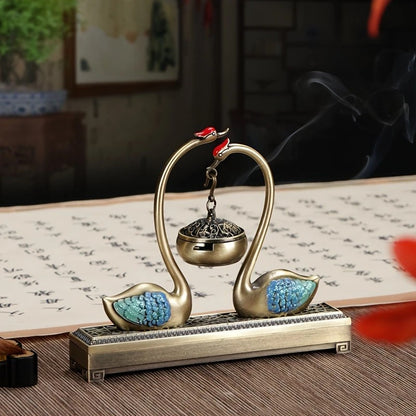 Swan Lake Double-Layer Incense Burner, Dual-Purpose Design, Deep Blue-Gold Swan, Auspicious Tea & Study Decoration - Image 3