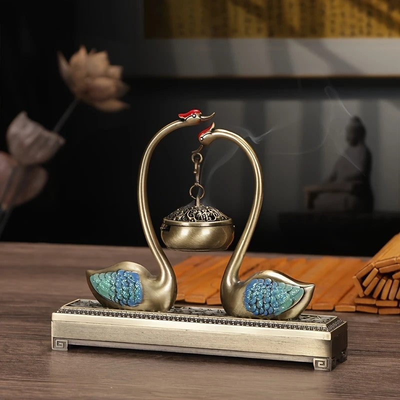 Swan Lake Double-Layer Incense Burner, Dual-Purpose Design, Deep Blue-Gold Swan, Auspicious Tea & Study Decoration - Image 6