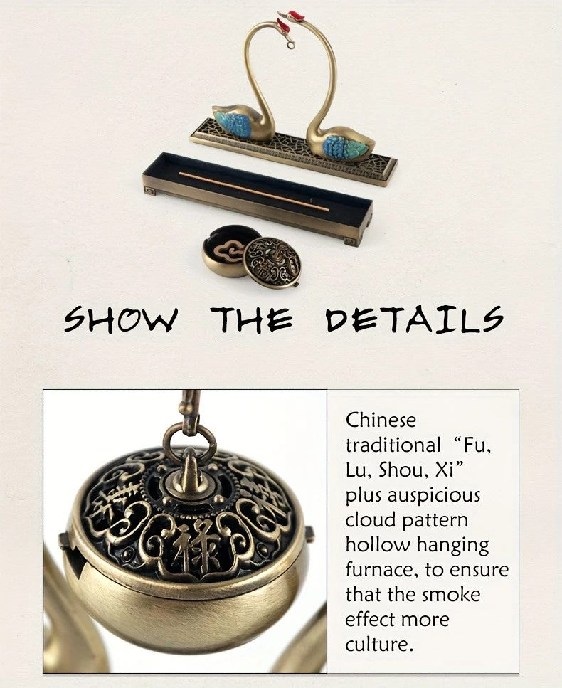 Swan Lake Double-Layer Incense Burner, Dual-Purpose Design, Deep Blue-Gold Swan, Auspicious Tea & Study Decoration - Image 9