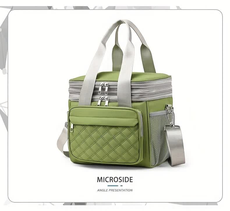 GREEN Large Capacity Travel Bag / Lunch Bag. Expandable 5cm, Multi-Compartment Storage, Hand/Shoulder Carry, Multi-Color Portable for Trips - Image 7