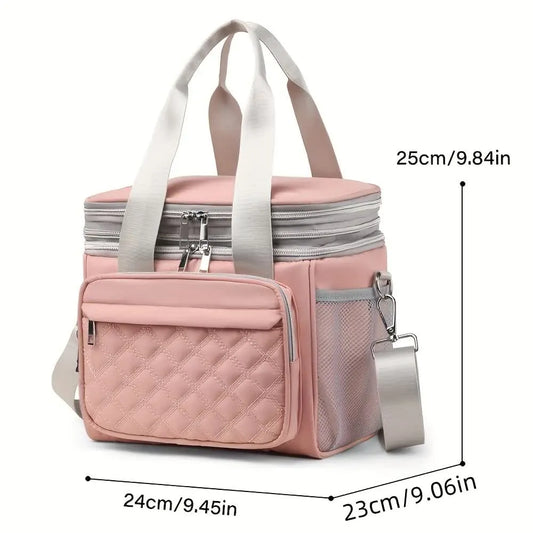 PINK Large Capacity Travel Bag / Lunch Bag. Expandable 5cm, Multi-Compartment Storage, Hand/Shoulder Carry, Multi-Color Portable for Trips - Image 2