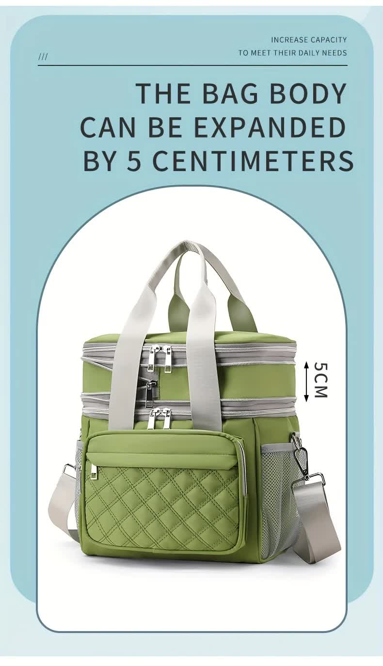 PINK Large Capacity Travel Bag / Lunch Bag. Expandable 5cm, Multi-Compartment Storage, Hand/Shoulder Carry, Multi-Color Portable for Trips - Image 6