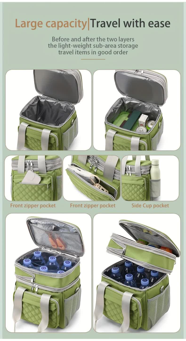 BLUE Large Capacity Travel Bag / Lunch Bag. Expandable 5cm, Multi-Compartment Storage, Hand/Shoulder Carry, Multi-Color Portable for Trips - Image 4
