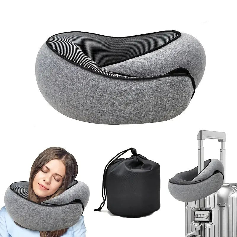 light grey Snail Airplane Neck Pillow – Travel pillow with soft supportive design, ideal for sleep, cars, trains, the office, and home use. Includes a washable pillowcase and portable cervical support pad with storage bag. - Image 2