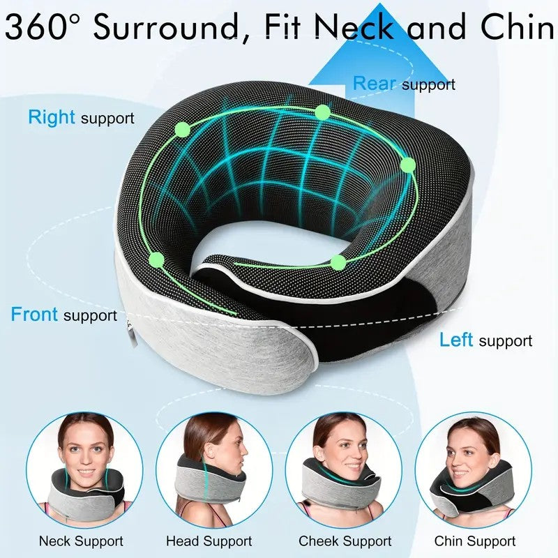 light grey Snail Airplane Neck Pillow – Travel pillow with soft supportive design, ideal for sleep, cars, trains, the office, and home use. Includes a washable pillowcase and portable cervical support pad with storage bag. - Image 3