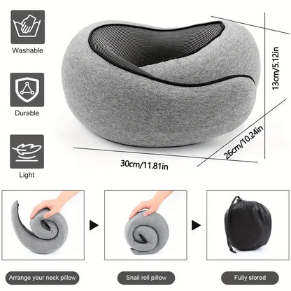 DARK GREY Snail Airplane Neck Pillow – Travel pillow with soft supportive design, ideal for sleep, cars, trains, the office, and home use. Includes a washable pillowcase and portable cervical support pad with storage bag. - Image 4