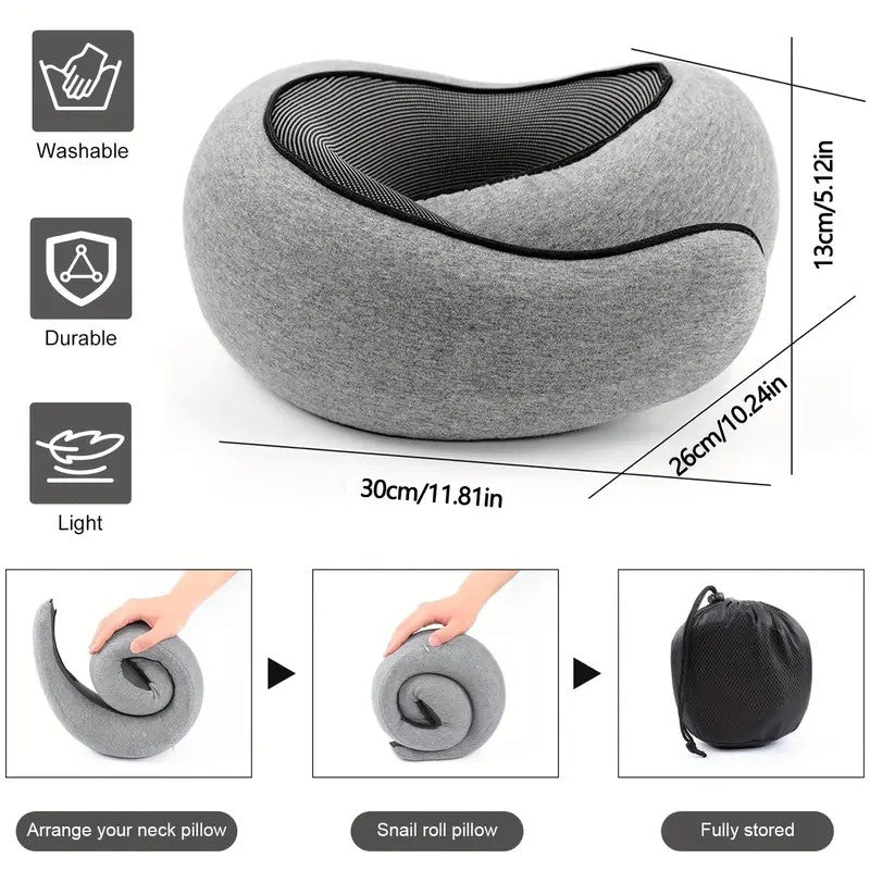 black Snail Airplane Neck Pillow – Travel pillow with soft supportive design, ideal for sleep, cars, trains, the office, and home use. Includes a washable pillowcase and portable cervical support pad with storage bag. - Image 4