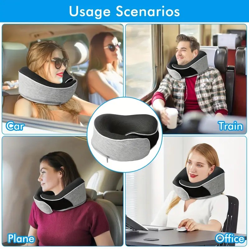black Snail Airplane Neck Pillow – Travel pillow with soft supportive design, ideal for sleep, cars, trains, the office, and home use. Includes a washable pillowcase and portable cervical support pad with storage bag. - Image 5