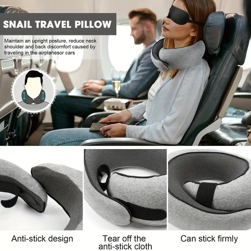 black Snail Airplane Neck Pillow – Travel pillow with soft supportive design, ideal for sleep, cars, trains, the office, and home use. Includes a washable pillowcase and portable cervical support pad with storage bag. - Image 6