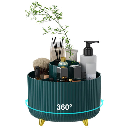 Black 360-Degree Rotating Cosmetic Organizer – 1 Plastic Makeup Storage Box with 5 Compartments – Multi-Purpose Holder for Brushes, Lipsticks, Skincare Products, and Stationery – Durable Odor-Free Desktop Storage Container with Luxurious Stripe Design - Image 9