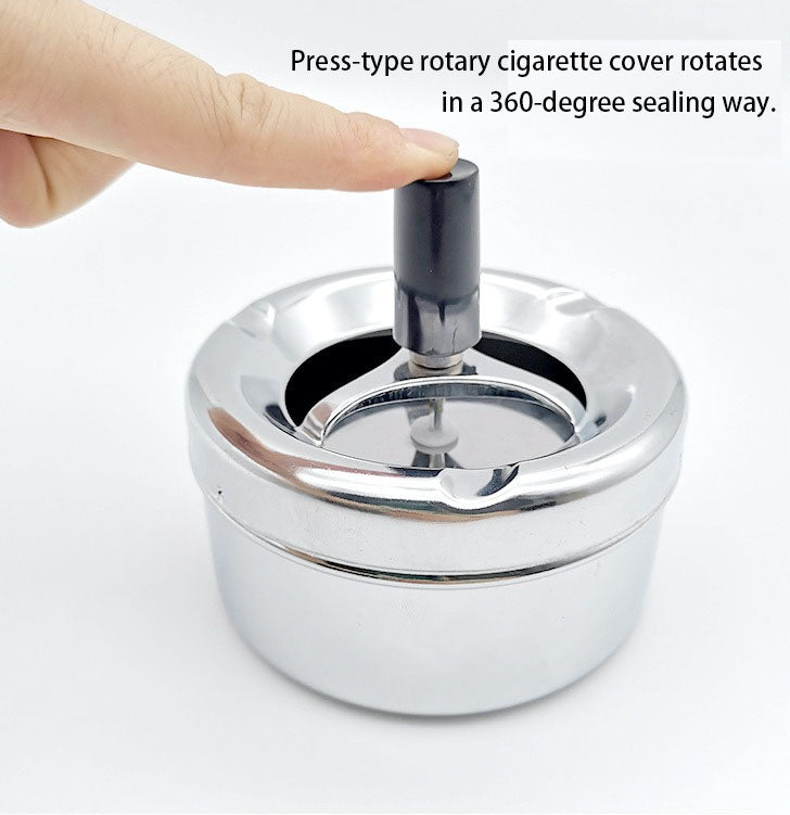 Creative Ashtray, Large Circular Metal Ashtray with Rotating Tray, Press-Type Design - Image 2
