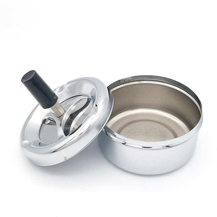 Creative Ashtray, Large Circular Metal Ashtray with Rotating Tray, Press-Type Design - Image 5