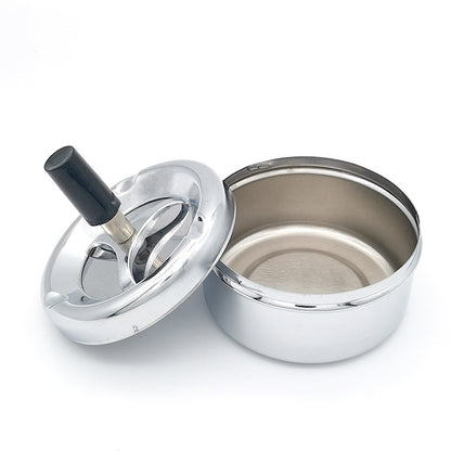 Creative Ashtray, Large Circular Metal Ashtray with Rotating Tray, Press-Type Design - Image 5