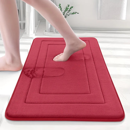 RED Geometric Pattern, Soft Lightweight Skin-Friendly, Bathroom Accessory, Toilet Anti-Slip Mat, Bathroom Mat, Machine Washable, Suitable for Shower Room, Bathroom Doorway, Bedroom Room Decoration, Modern Bath Mat, Durable Bathroom Floor Mat - Image 2