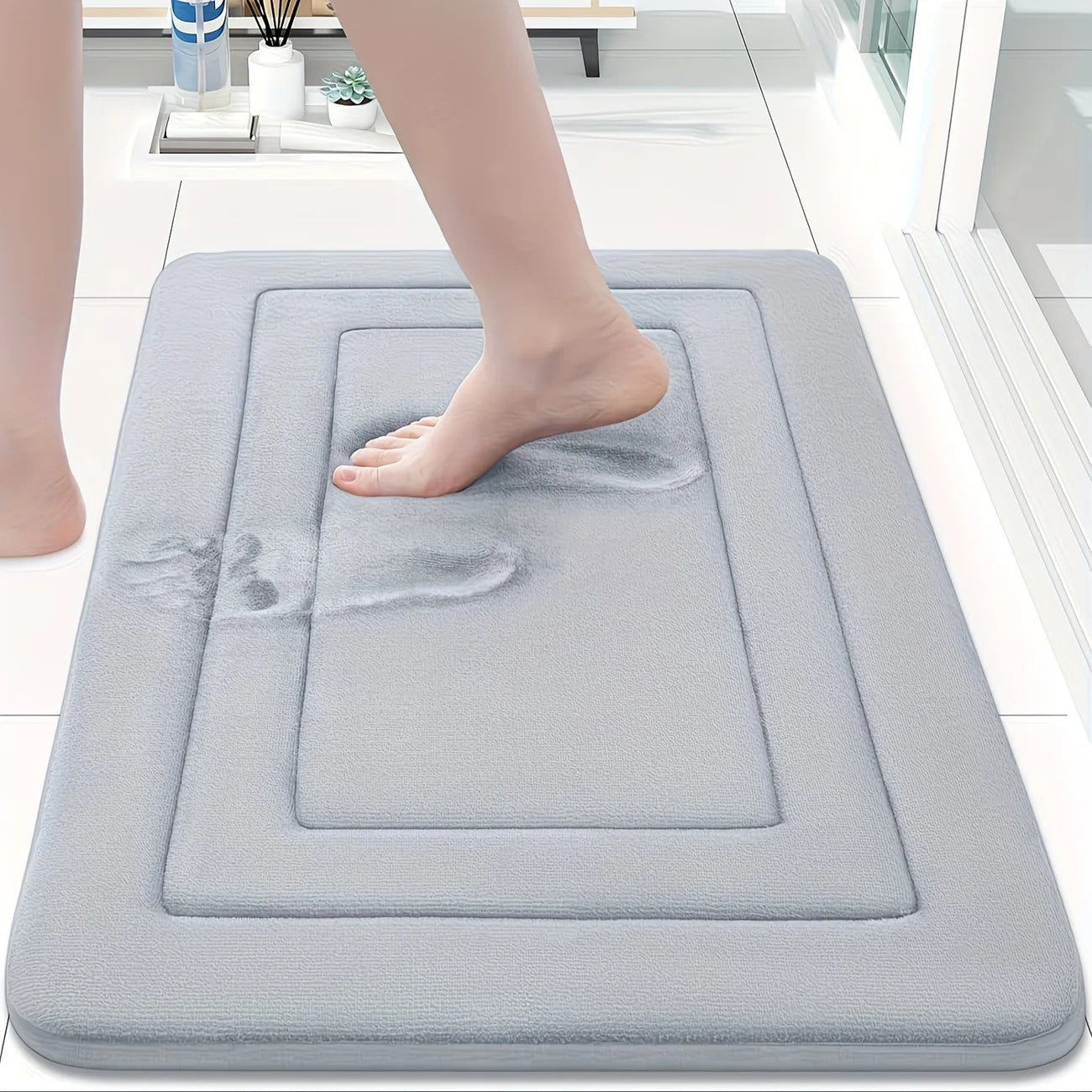 Grey  Geometric Pattern, Soft Lightweight Skin-Friendly, Bathroom Accessory, Toilet Anti-Slip Mat, Bathroom Mat, Machine Washable, Suitable for Shower Room, Bathroom Doorway, Bedroom Room Decoration, Modern Bath Mat, Durable Bathroom Floor Mat - Image 6
