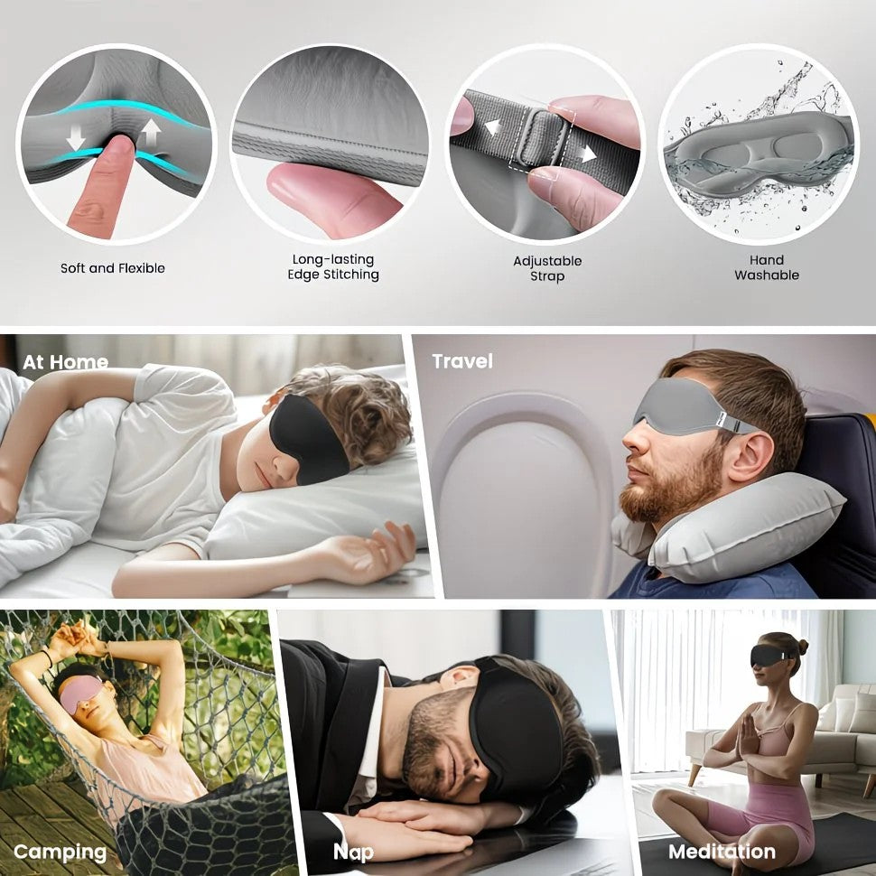 3PCS 3D Sleep Mask with Nose Rest, Designed for Side Sleepers, Total Blackout 3D Sleep Mask, Unisex, Night Eye Cover, Soft & Breathable Eye Mask, Zero-Pressure Relaxing Sleep Mask for Night Use (Black) - Image 4