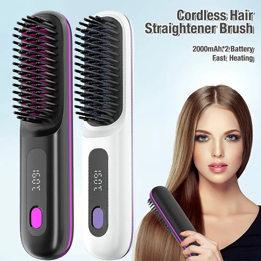 Wireless Hair Straightening Brush, Fast Heating, Women's Exclusive Styling Brush, Portable and Lightweight, Type-C Charging Port, Heat-Proof Design, USB Rechargeable.black - Image 2