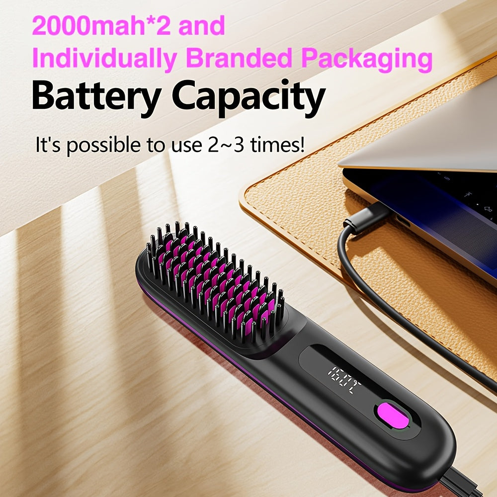 Wireless Hair Straightening Brush, Fast Heating, Women's Exclusive Styling Brush, Portable and Lightweight, Type-C Charging Port, Heat-Proof Design, USB Rechargeable.black - Image 3