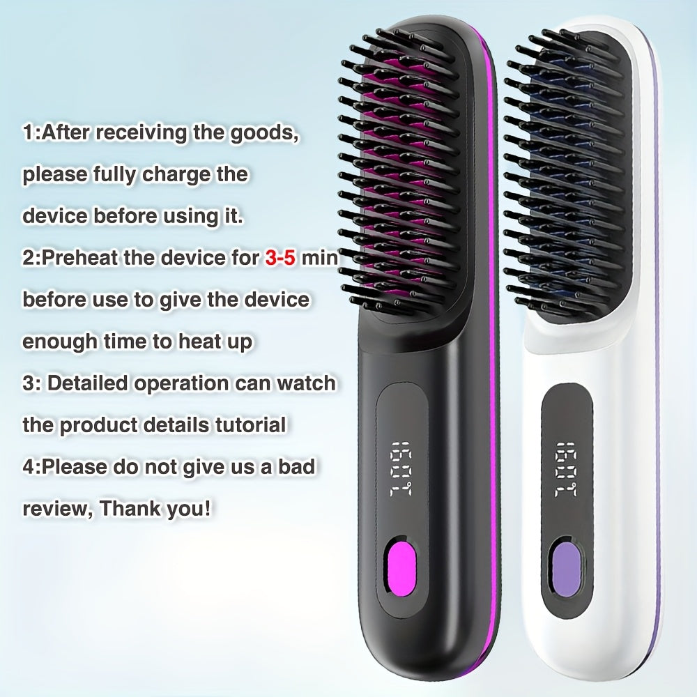 Wireless Hair Straightening Brush, Fast Heating, Women's Exclusive Styling Brush, Portable and Lightweight, Type-C Charging Port, Heat-Proof Design, USB Rechargeable.black - Image 7
