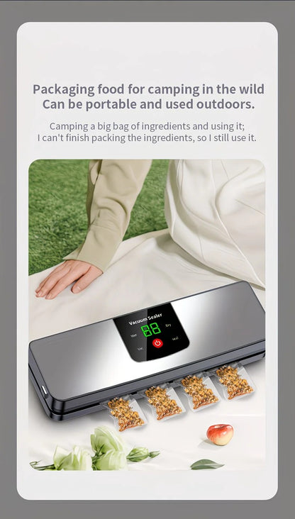 silver Rechargeable Vacuum Sealer with USB Port, designed for preserving food in both dry and wet environments, equipped with an LED screen, ideal for travel and camping. - Image 3