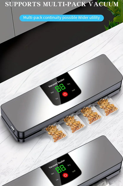 silver Rechargeable Vacuum Sealer with USB Port, designed for preserving food in both dry and wet environments, equipped with an LED screen, ideal for travel and camping. - Image 4