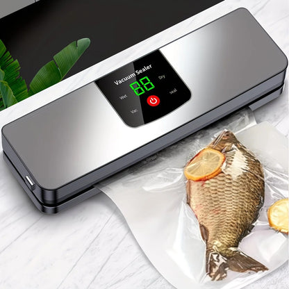 silver Rechargeable Vacuum Sealer with USB Port, designed for preserving food in both dry and wet environments, equipped with an LED screen, ideal for travel and camping. - Image 6