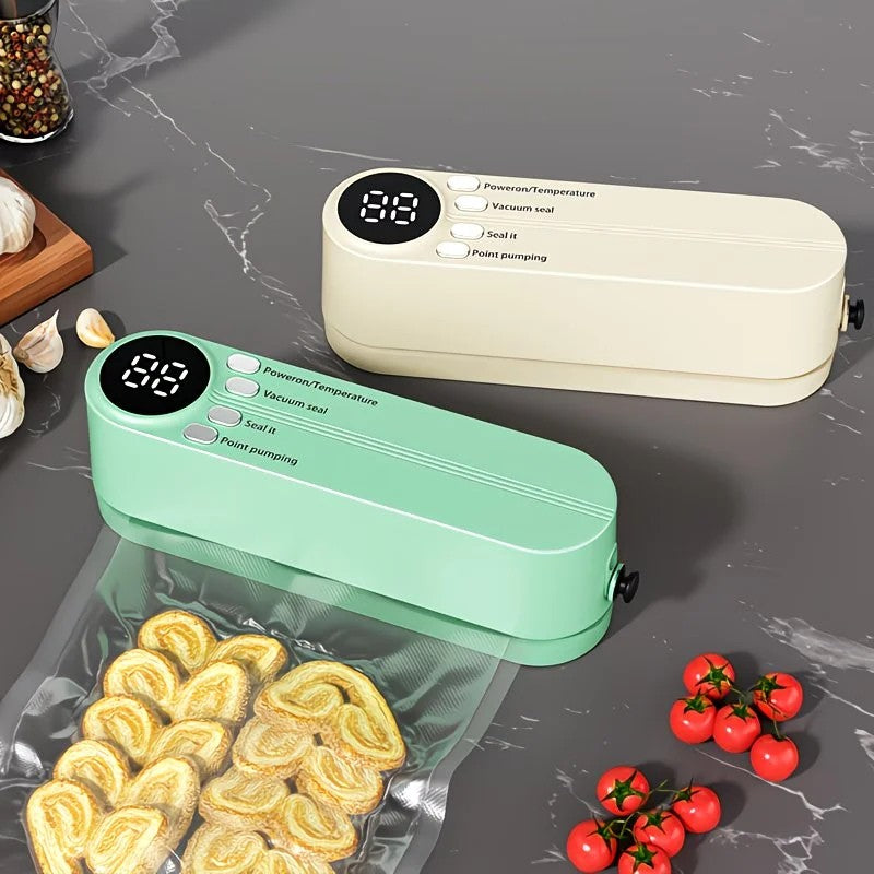 USB Rechargeable Portable Vacuum Sealer, includes sealing bags and a rapid vacuum pump. Space-saving design, suitable for vacuum packing snacks, meat, fruits, and vegetables for food preservation.GREEN - Image 2