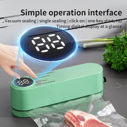 beige.USB Rechargeable Portable Vacuum Sealer, includes sealing bags and a rapid vacuum pump. Space-saving design, suitable for vacuum packing snacks, meat, fruits, and vegetables for food preservation. - Image 6
