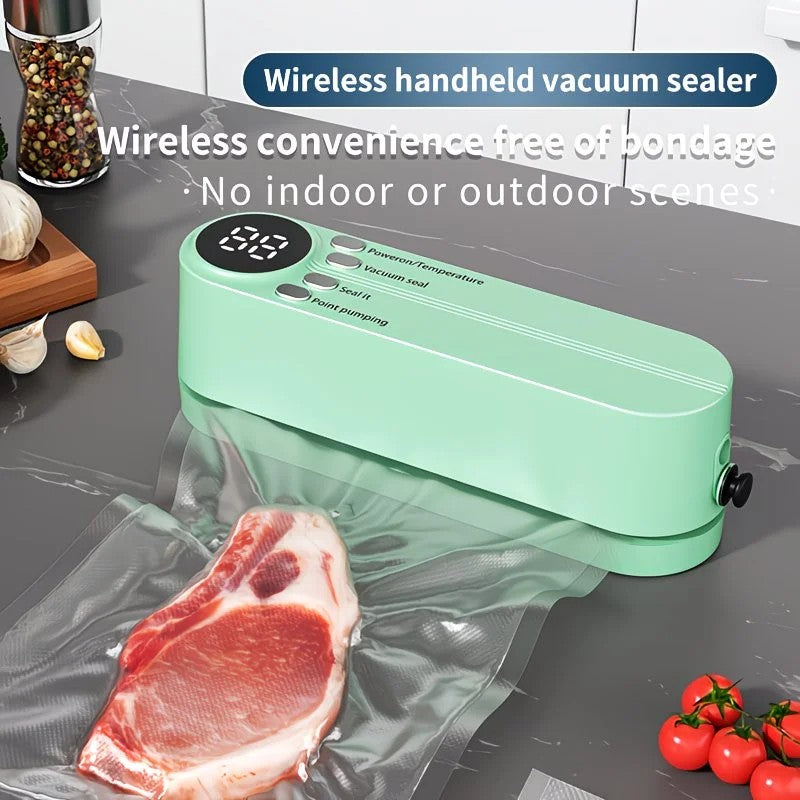 beige.USB Rechargeable Portable Vacuum Sealer, includes sealing bags and a rapid vacuum pump. Space-saving design, suitable for vacuum packing snacks, meat, fruits, and vegetables for food preservation. - Image 8