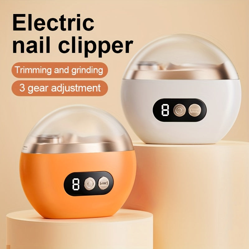 Smart Electric Nail Clipper 2-in-1 Polishing & Trimming Tool, USB rechargeable with 500mAh lithium polymer battery. Features anti-cut protection, grinding, and illumination functions, suitable for nail care, filing, polishing, and shaping.yellow - Image 3
