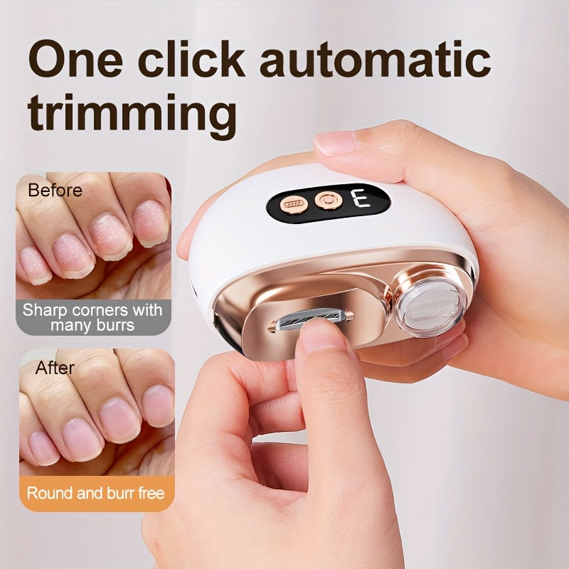 Smart Electric Nail Clipper 2-in-1 Polishing & Trimming Tool, USB rechargeable with 500mAh lithium polymer battery. Features anti-cut protection, grinding, and illumination functions, suitable for nail care, filing, polishing, and shaping.yellow - Image 4