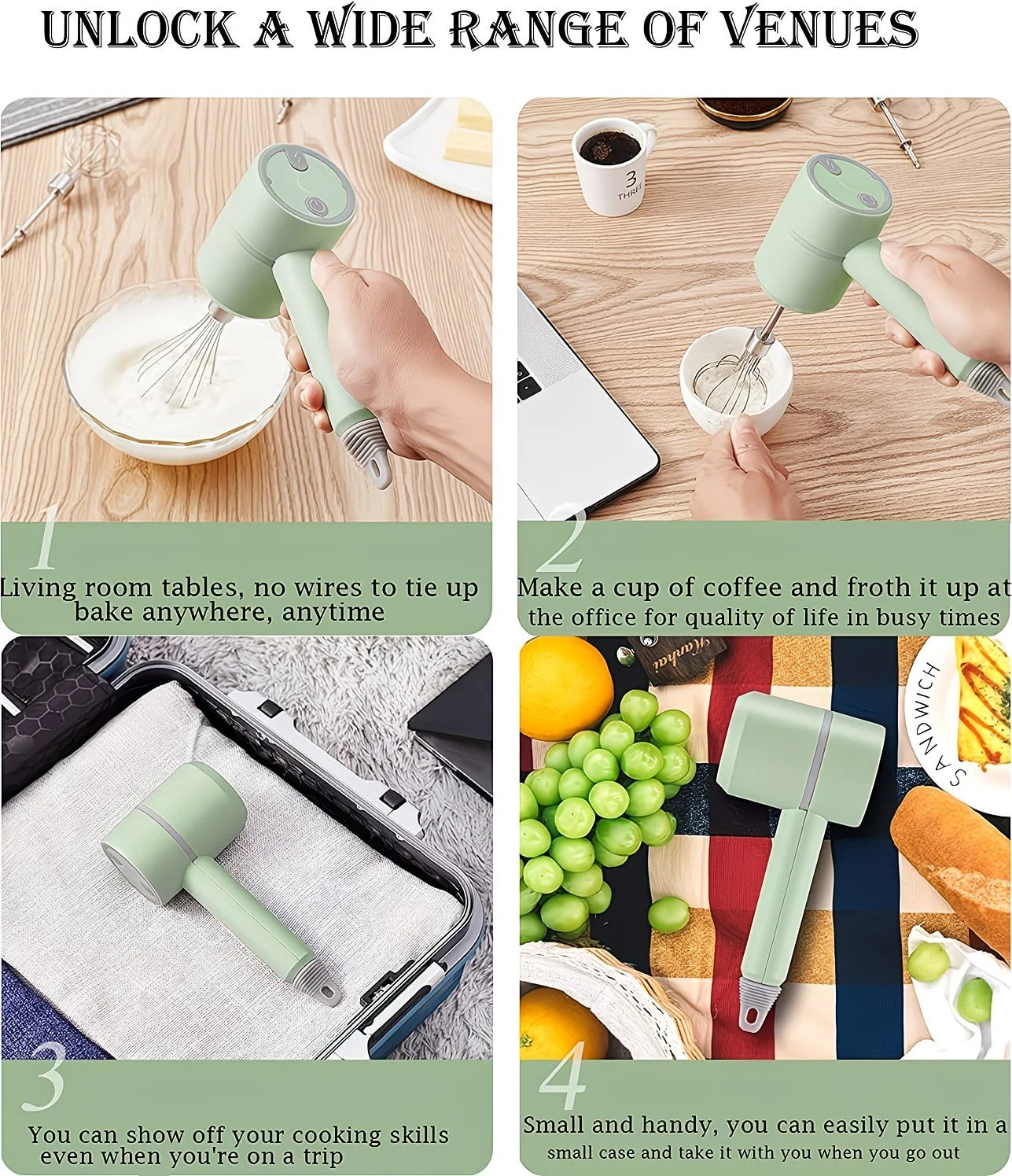 Pink  Wireless charging handheld mixer, 30W with three-speed settings. Dual whisk heads designed for whipping eggs, cream, and batter. Suitable for both kitchen and outdoor use, also an ideal gift. - Image 6