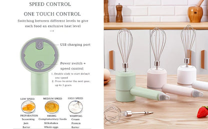 Pink  Wireless charging handheld mixer, 30W with three-speed settings. Dual whisk heads designed for whipping eggs, cream, and batter. Suitable for both kitchen and outdoor use, also an ideal gift. - Image 7
