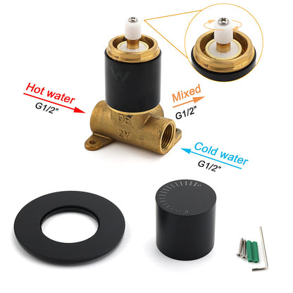 Watermark Matt Black Round Bath Shower Mixer Hot Cold Tap Valve Turn No Handle - Image 3