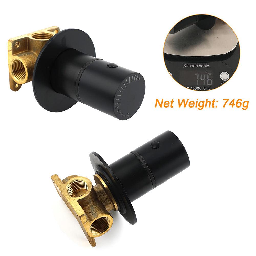 Watermark Matt Black Round Bath Shower Mixer Hot Cold Tap Valve Turn No Handle - Image 4