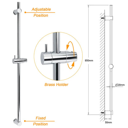Strong Brass Chrome Round 850mm Long Sliding Rail Bar Holder For Handheld Shower - Image 2
