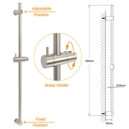Solid Brass Brushed Nickel Long Sliding Rail Bar Swivel Handheld Shower Holder - Image 2