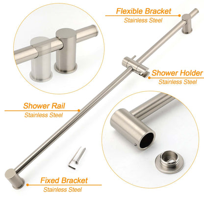 Solid Brass Brushed Nickel Long Sliding Rail Bar Swivel Handheld Shower Holder - Image 3